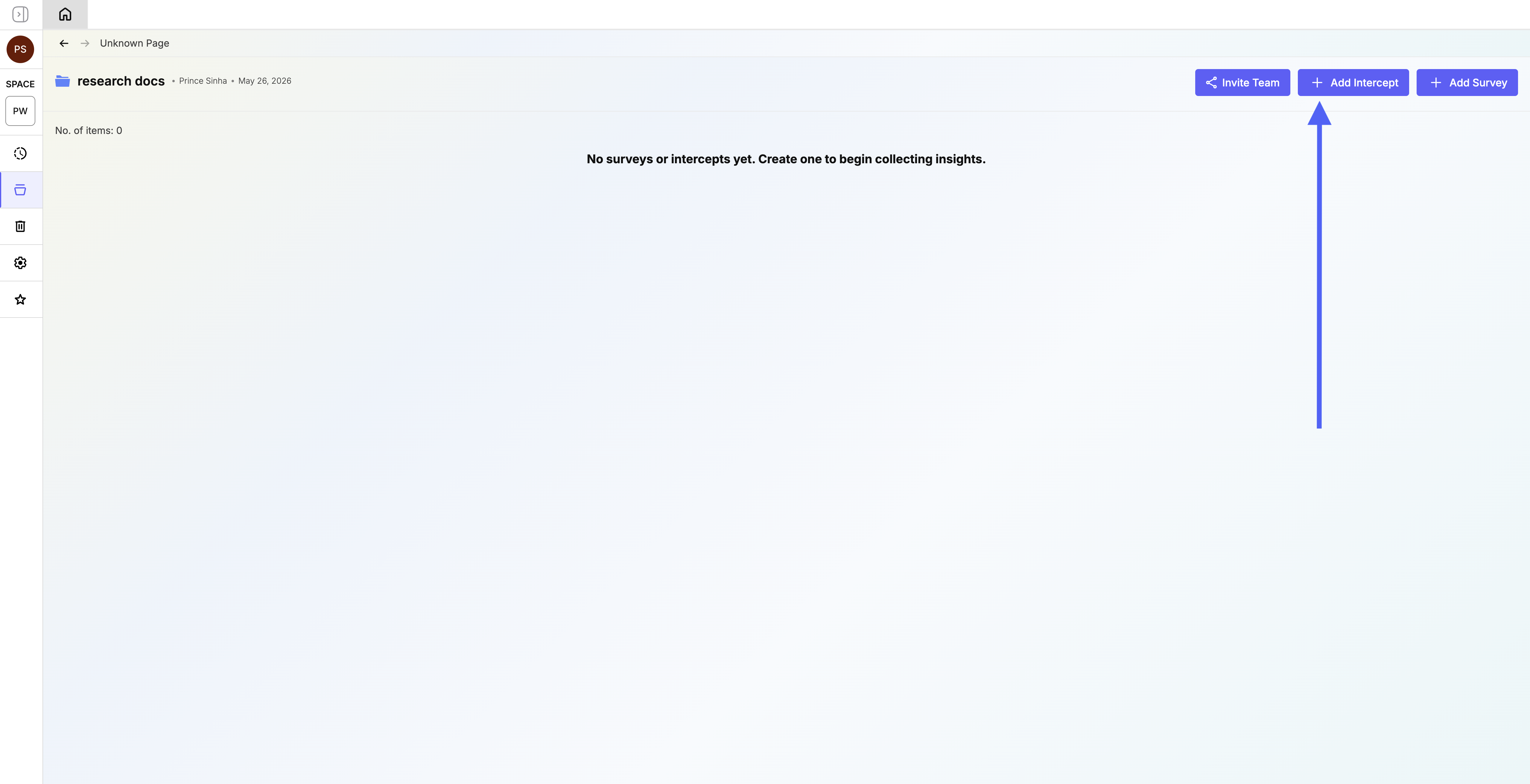 Create Intercept button inside a project folder